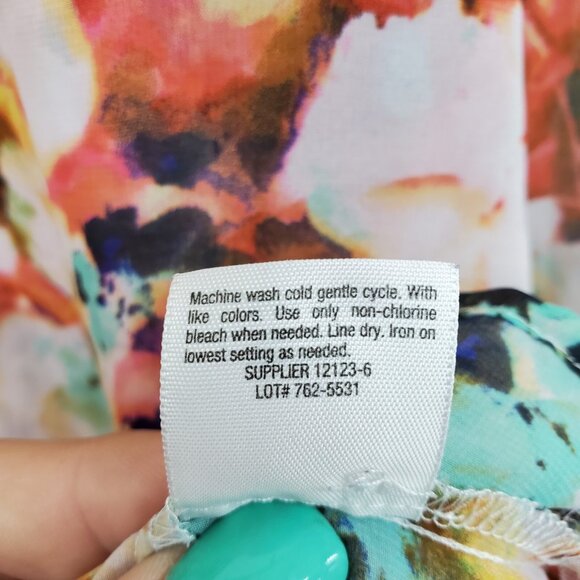 A.n.a Petite Floral Chiffon Blouse Size PL Sheer Peasant Tie Neck Boho Top - Picture 13 of 15